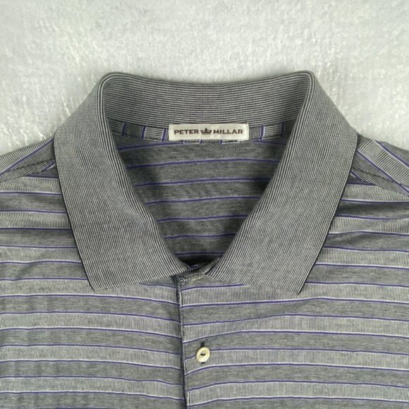 Peter Millar Polo Shirt Mens M Golf Gray Striped Rattle Snake Point Golf Club - Picture 3 of 9